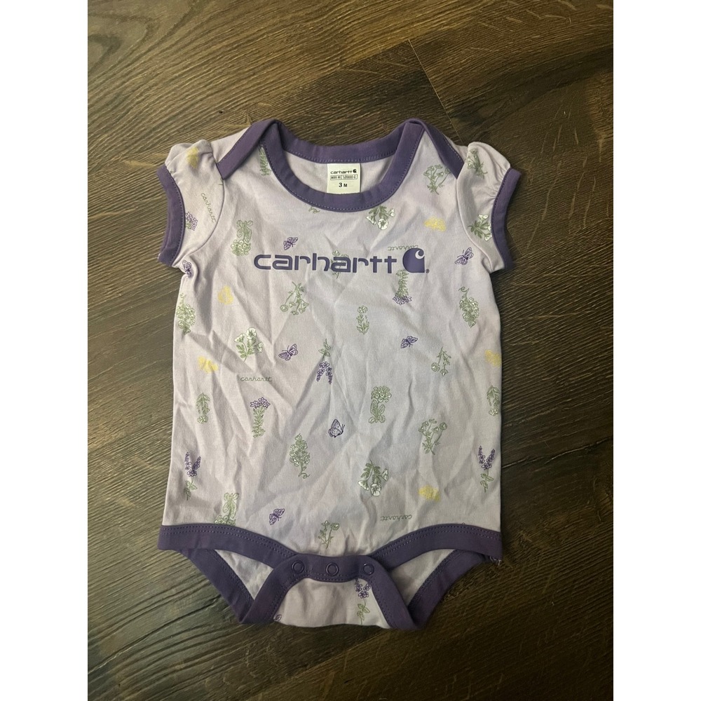 Carhartt Baby Girls Floral Bodysuit Purple Short Sleeve Romper 3M SD9880-G